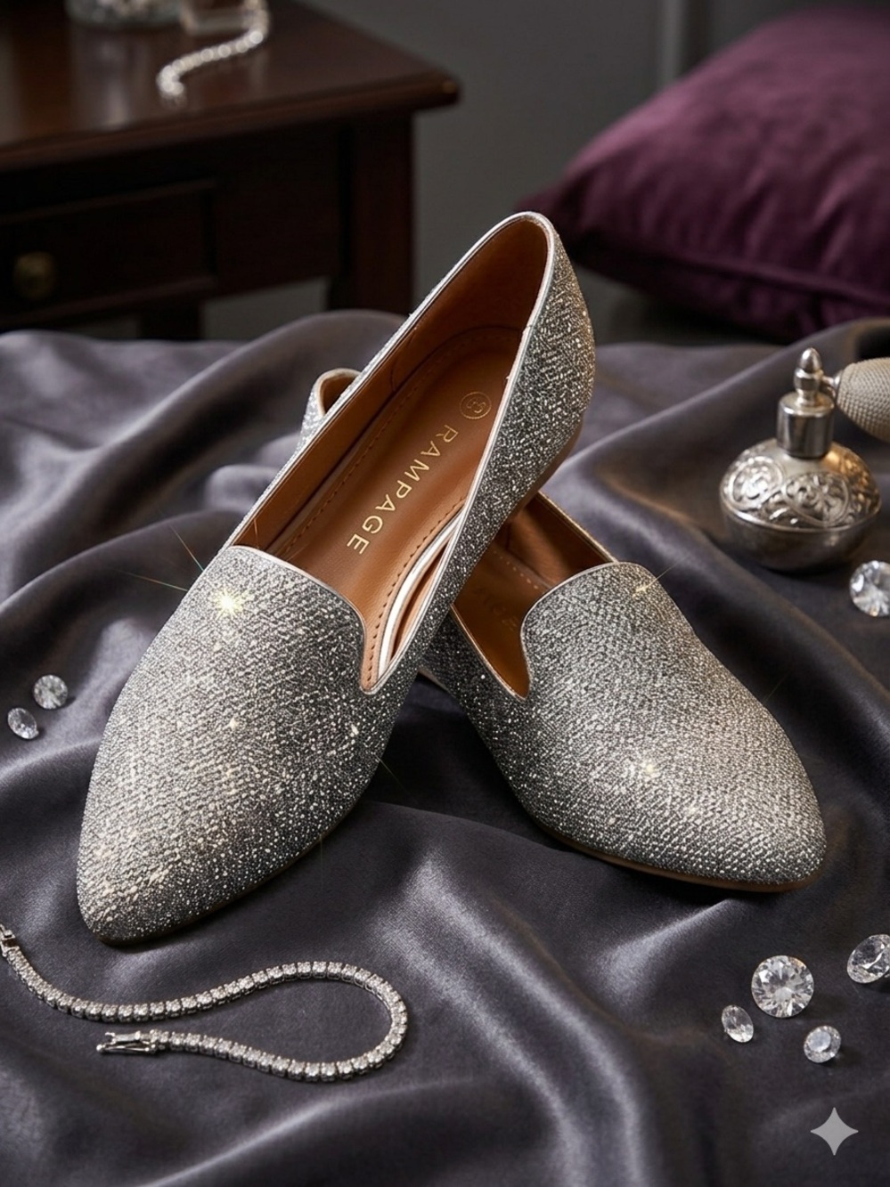 Rampage Silver Glitter Pointed Loafer Flats